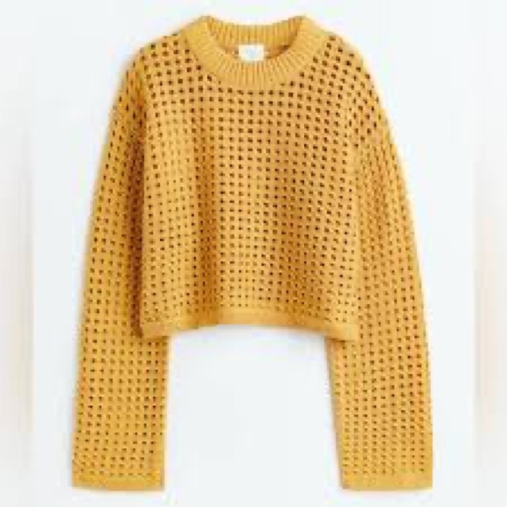 H&M Yellow Cropped Crochet Sweater